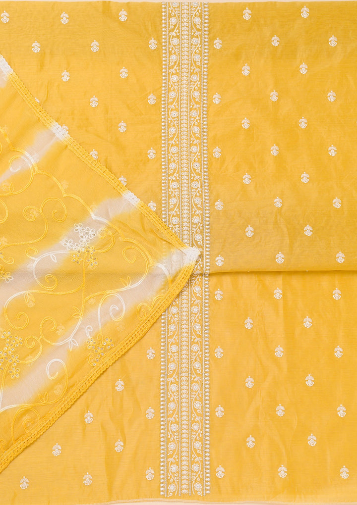 Yellow Zariwork Chanderi Unstitched Salwar Suit-Koskii