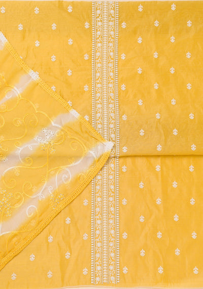 Yellow Zariwork Chanderi Unstitched Salwar Suit-Koskii