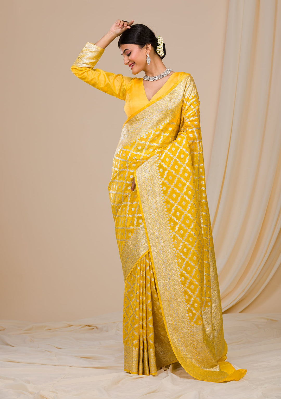 Pista Green Stonework Satin Designer Saree-Koskii