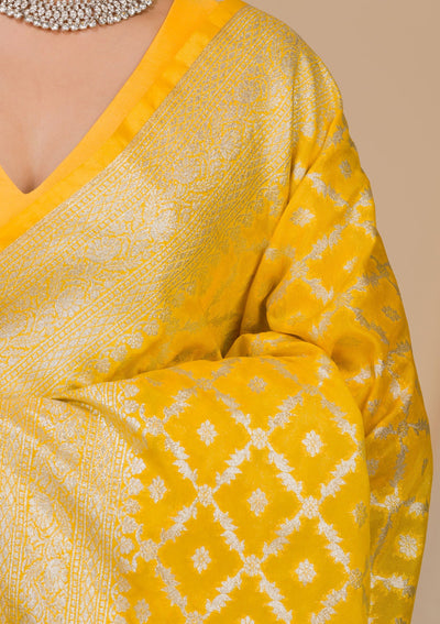 Yellow Zariwork Chanderi Saree-Koskii