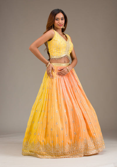 Yellow Zariwork Georgette Readymade Lehenga