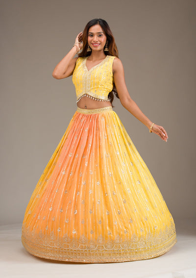 Yellow Zariwork Georgette Readymade Lehenga