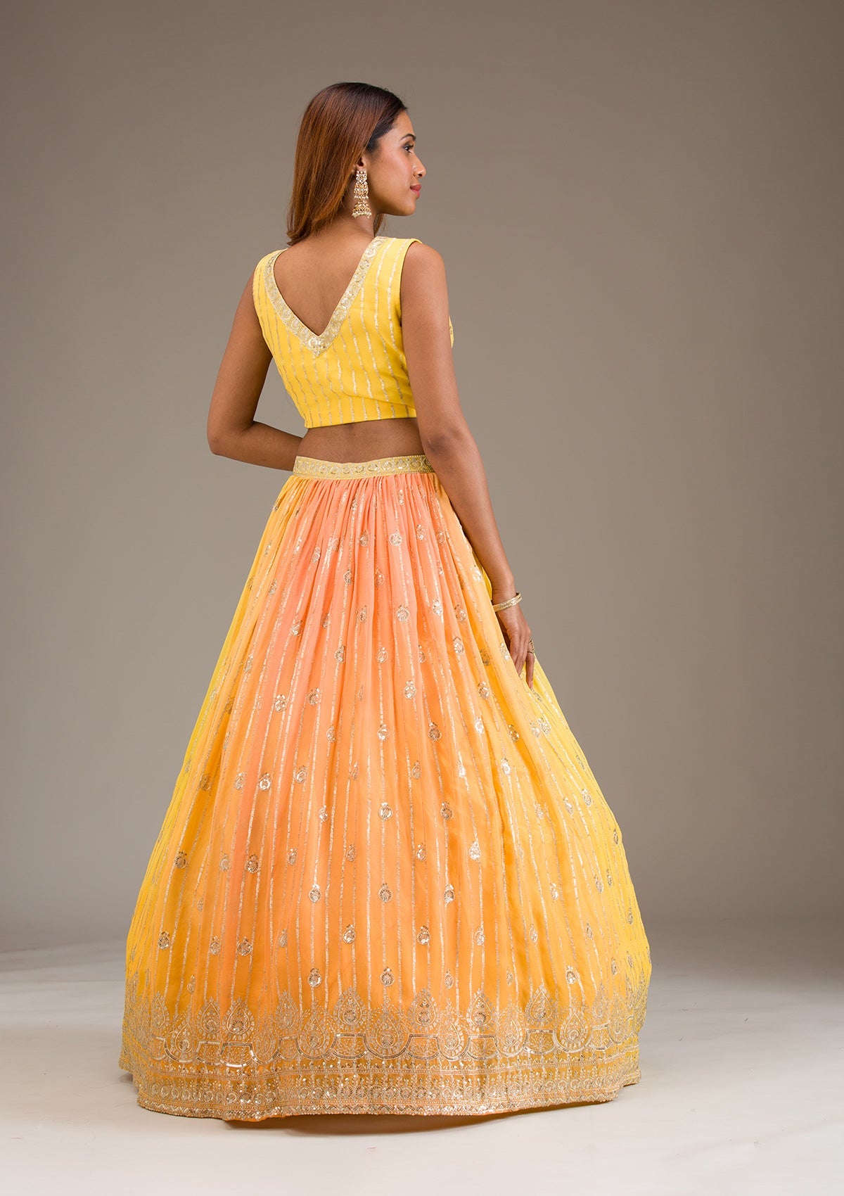 Yellow Zariwork Georgette Readymade Lehenga