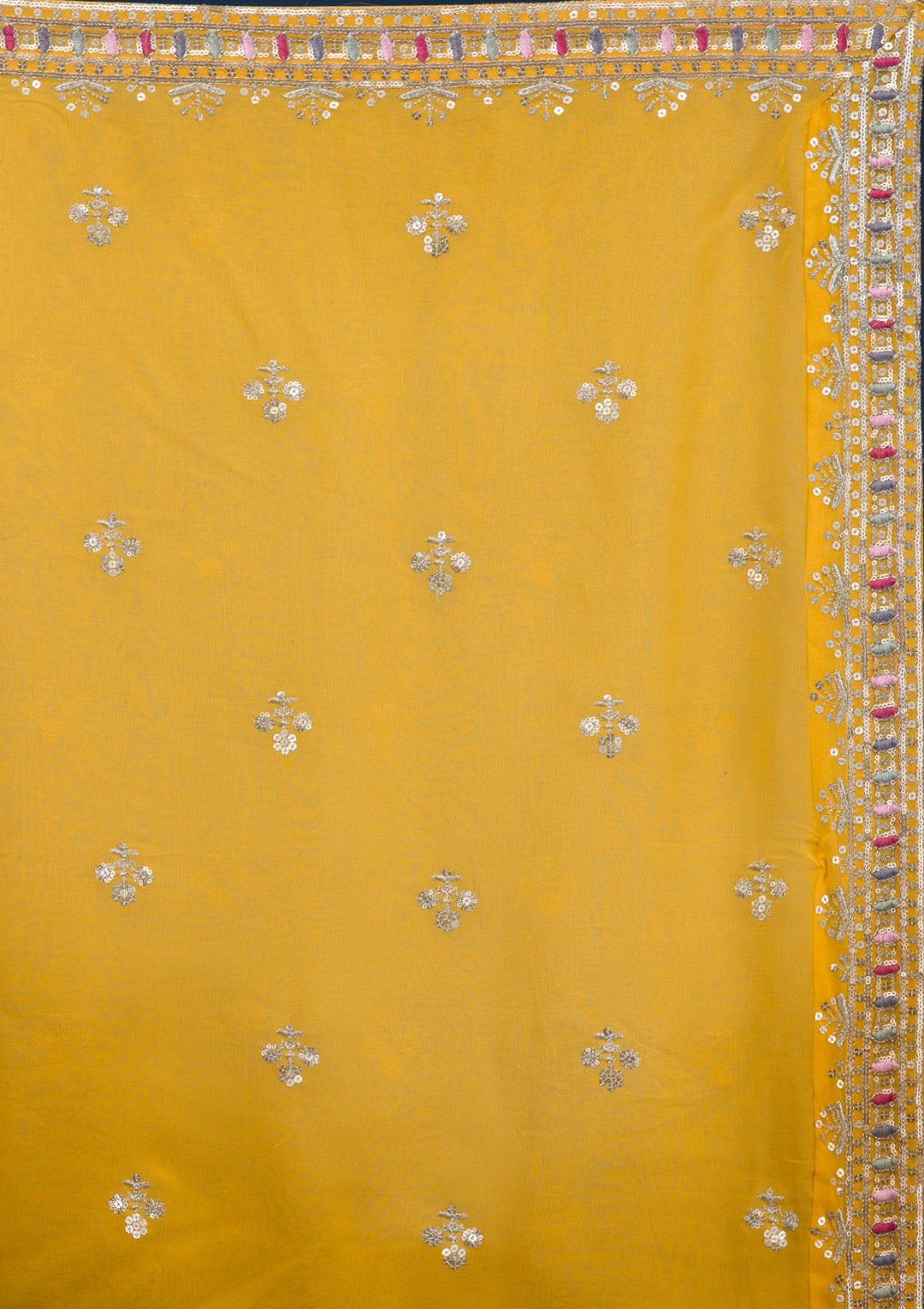 Yellow Zariwork Georgette Readymade Lehenga-Koskii