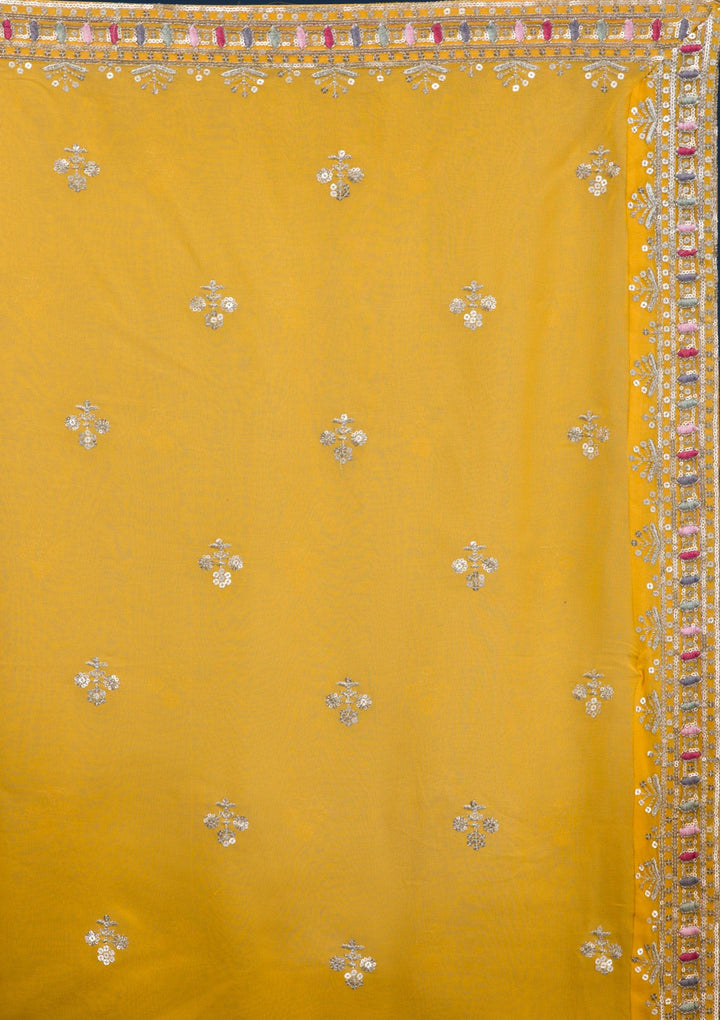Yellow Zariwork Georgette Readymade Lehenga-Koskii