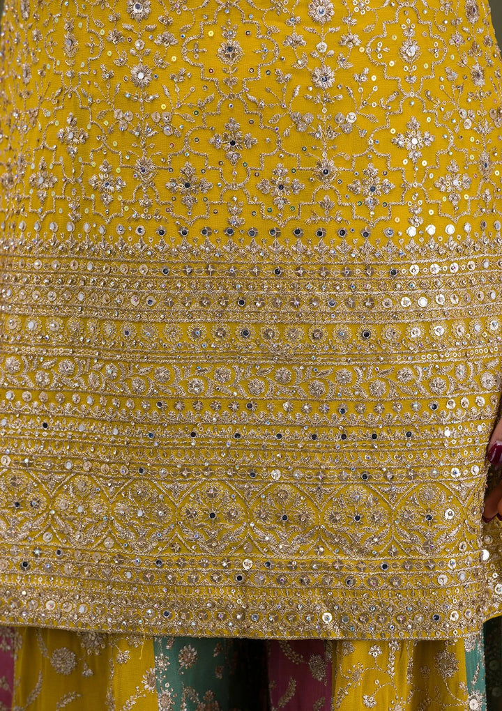 Yellow Zariwork Georgette Readymade Salwar Suit-Koskii