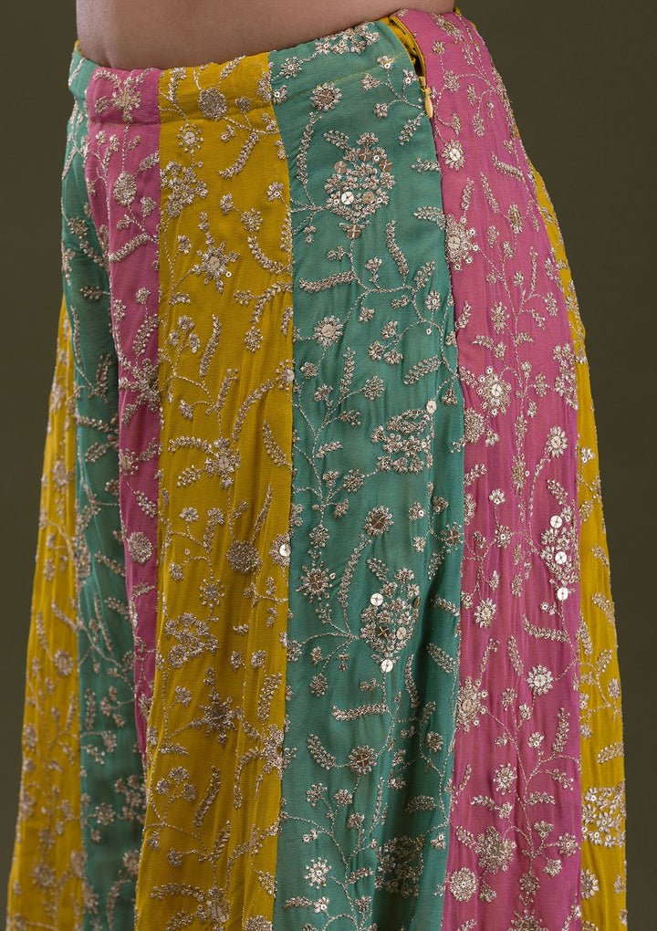 Yellow Zariwork Georgette Readymade Salwar Suit-Koskii