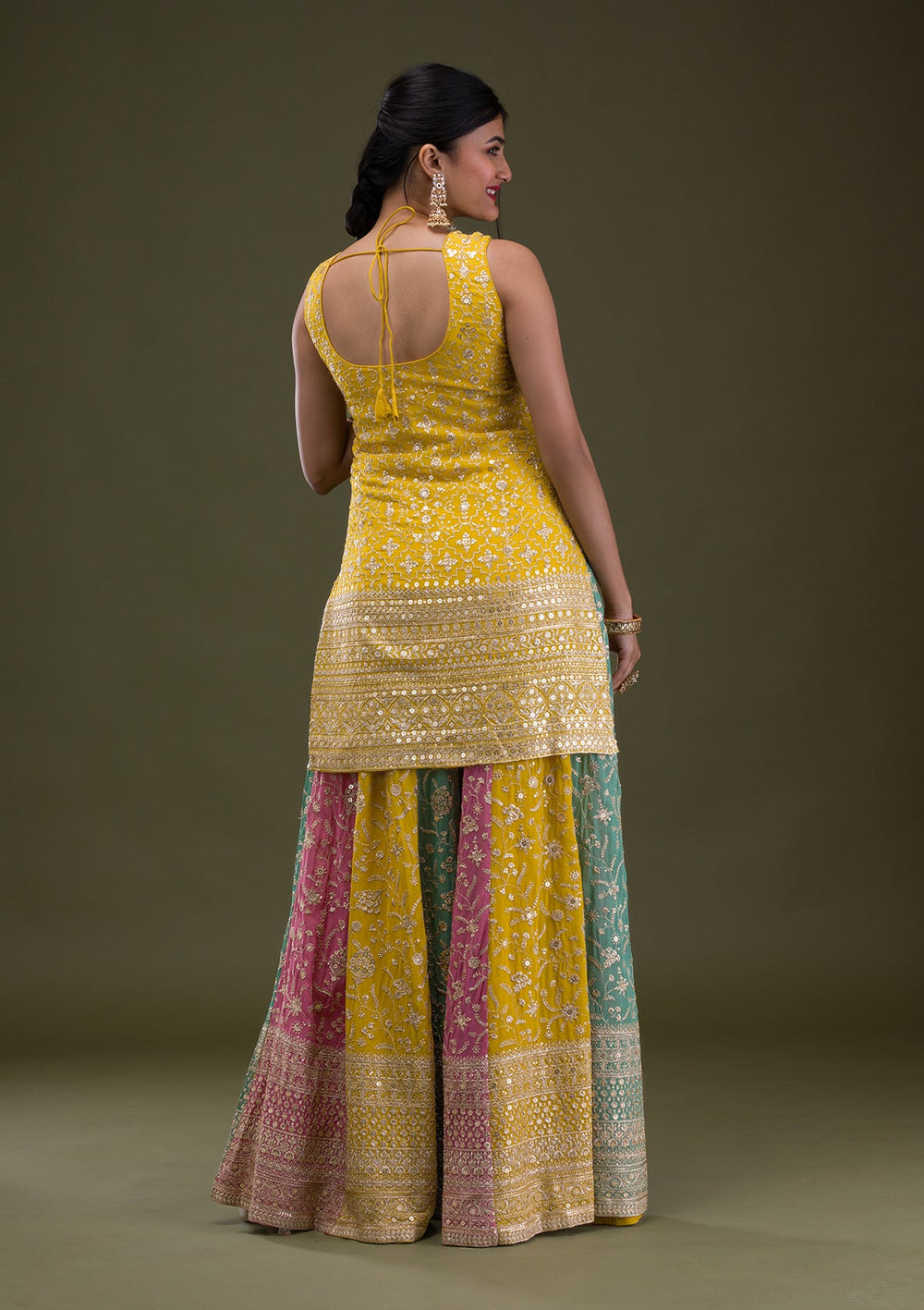 Yellow Zariwork Georgette Readymade Salwar Suit-Koskii
