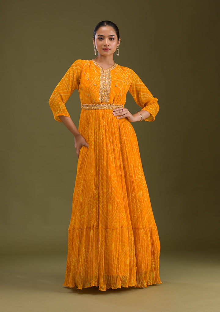 Yellow Zariwork Georgette Readymade Salwar Suit-Koskii