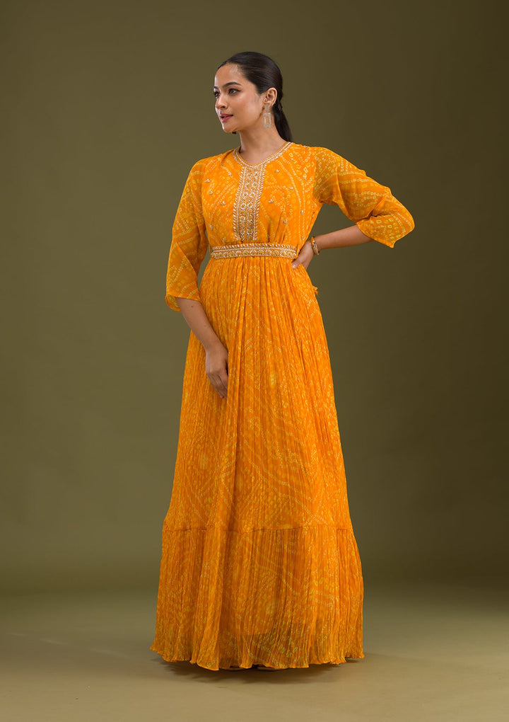 Yellow Zariwork Georgette Readymade Salwar Suit-Koskii
