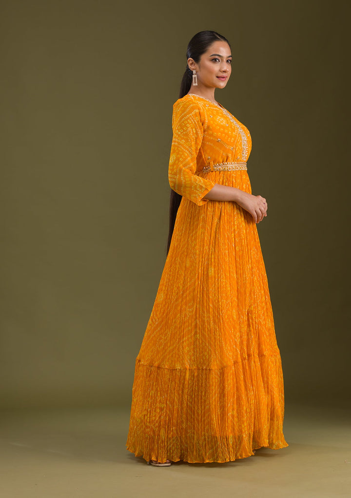 Yellow Zariwork Georgette Readymade Salwar Suit-Koskii