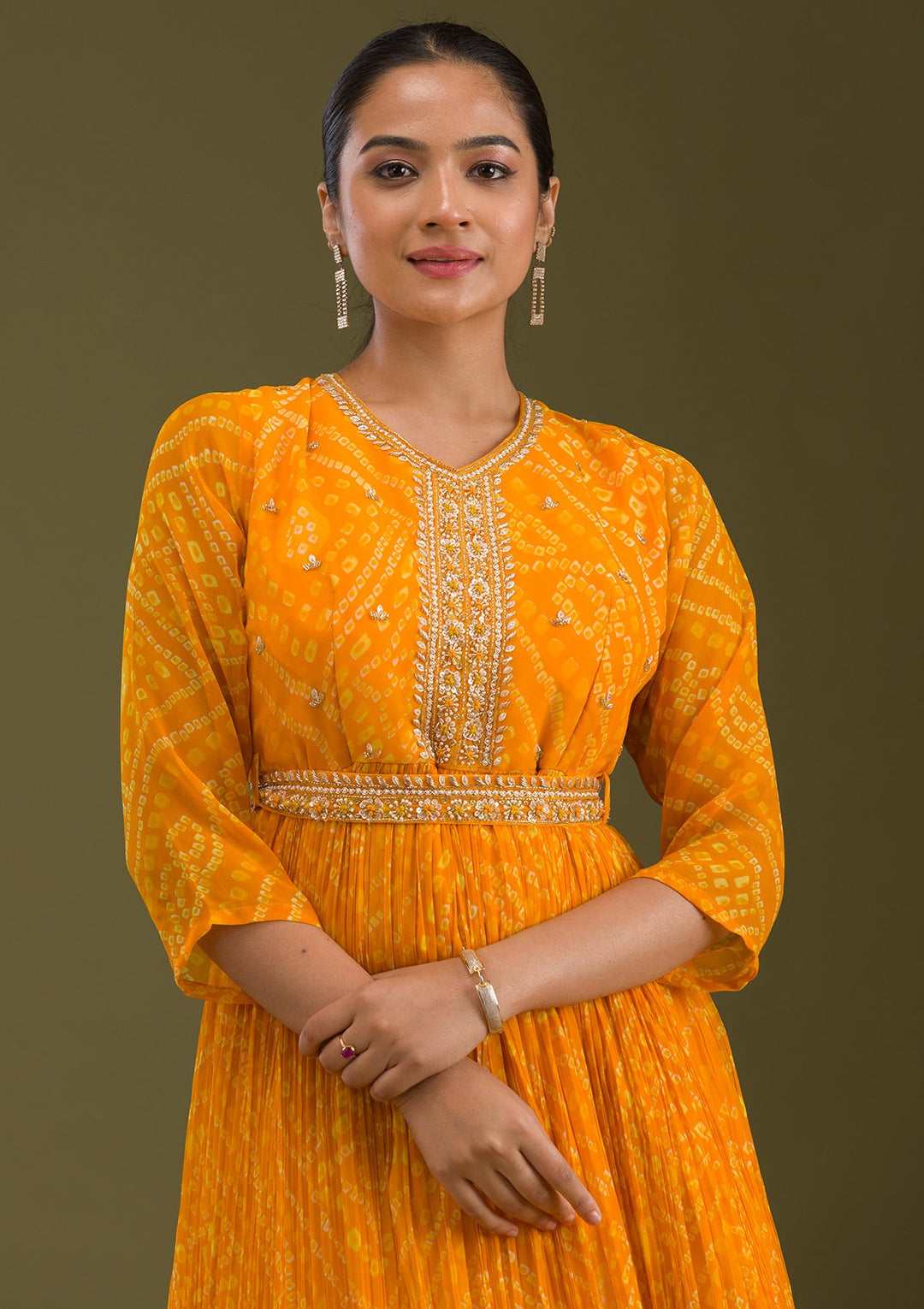 Yellow Zariwork Georgette Readymade Salwar Suit-Koskii