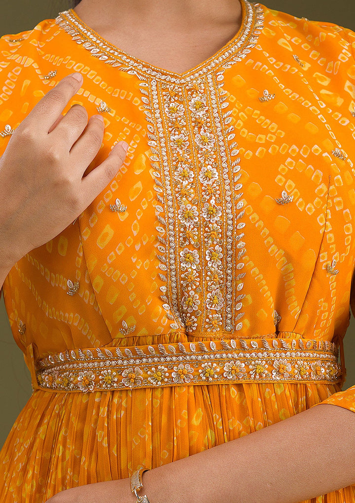 Yellow Zariwork Georgette Readymade Salwar Suit-Koskii