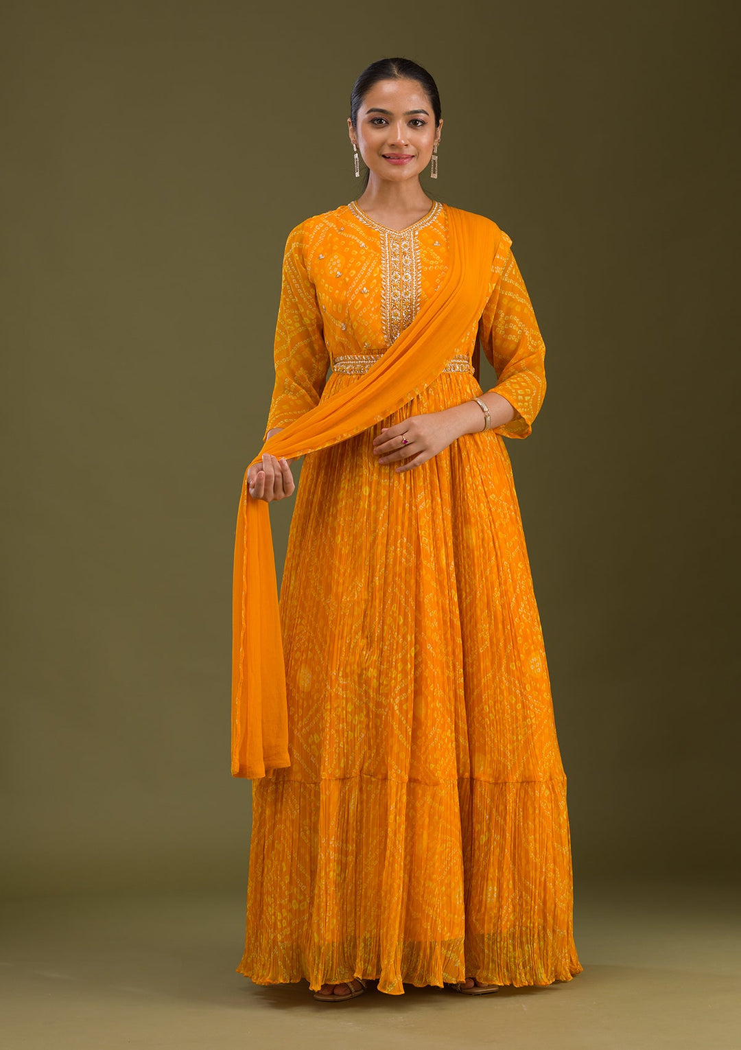 Yellow Zariwork Georgette Readymade Salwar Suit-Koskii