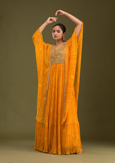 Yellow Zariwork Georgette Readymade Salwar Suit-Koskii