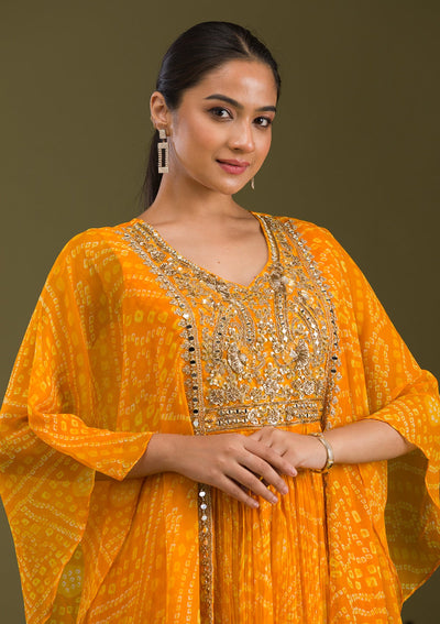 Yellow Zariwork Georgette Readymade Salwar Suit-Koskii