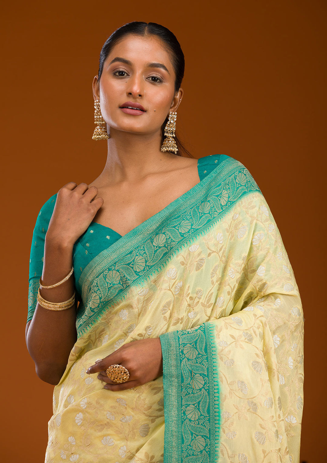 Yellow Zariwork Georgette Saree