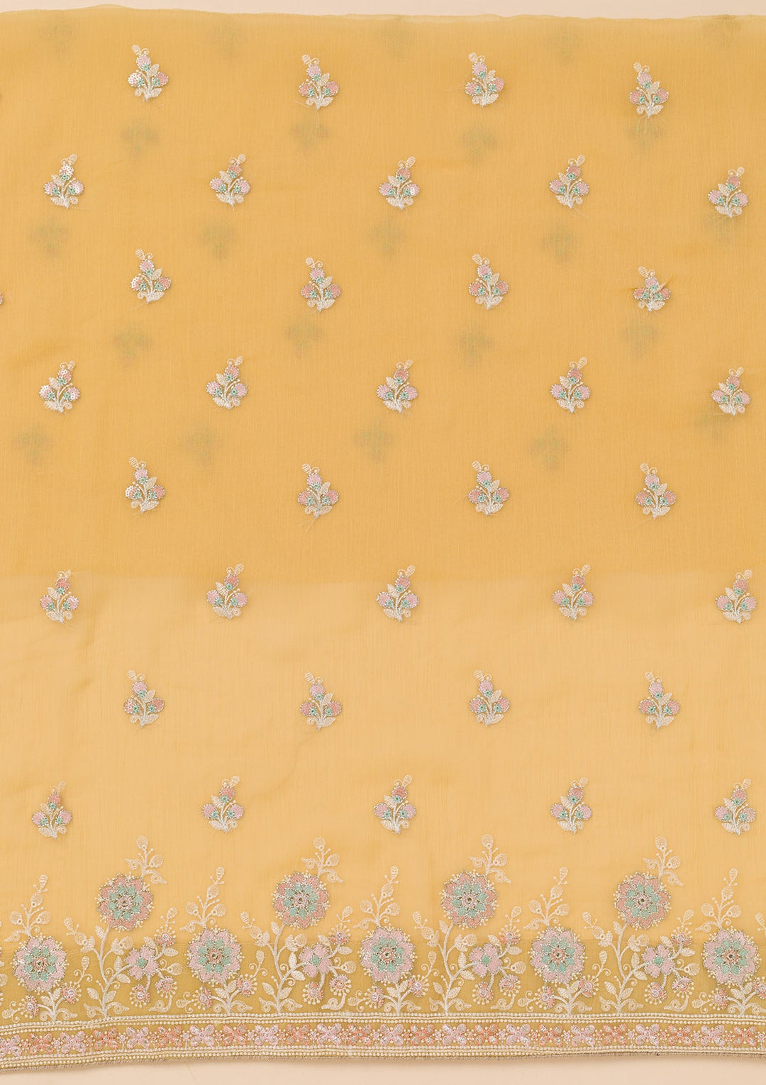 Yellow Zariwork Organza Unstitched Salwar Suit-Koskii