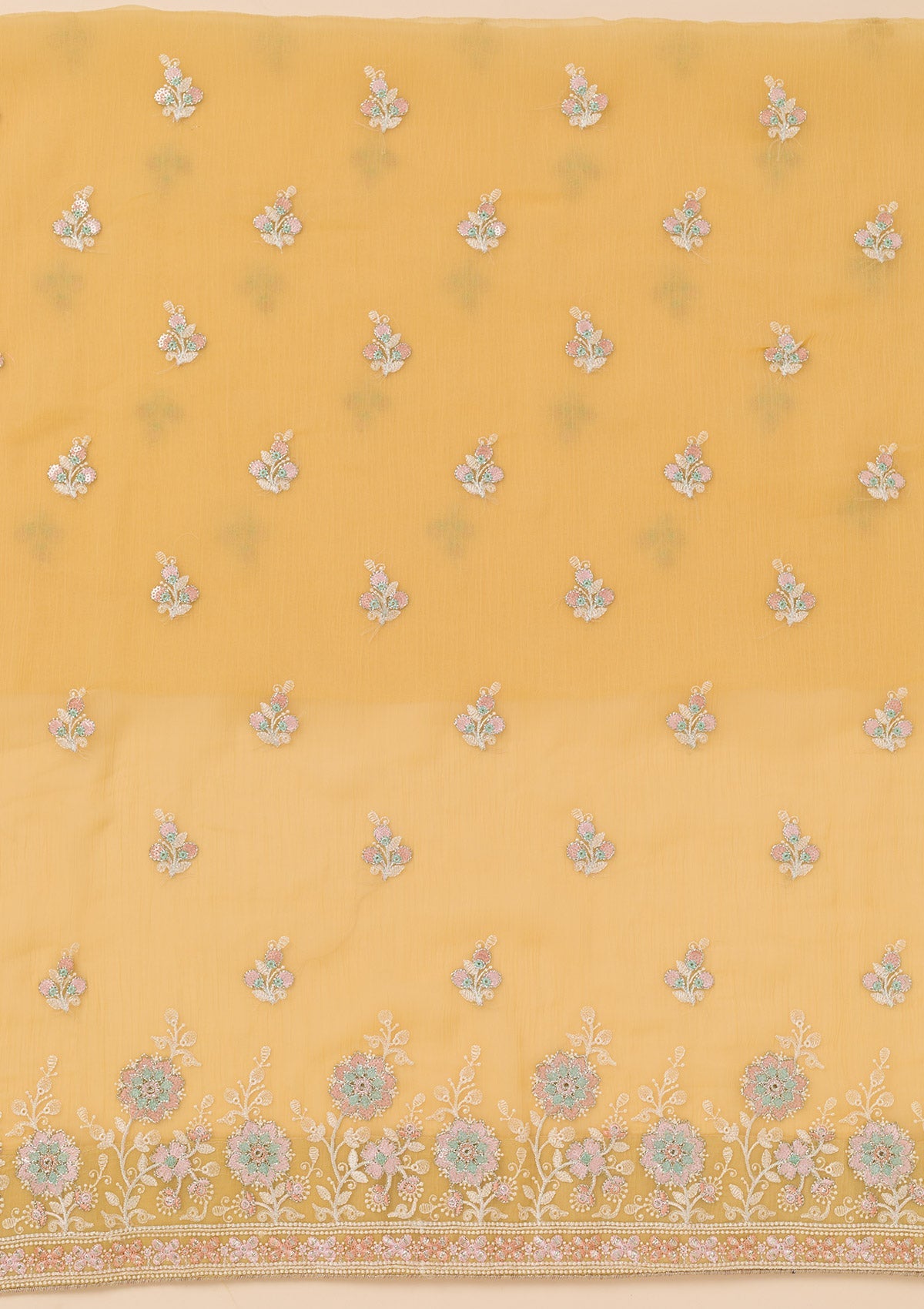 Yellow Zariwork Organza Unstitched Salwar Suit-Koskii