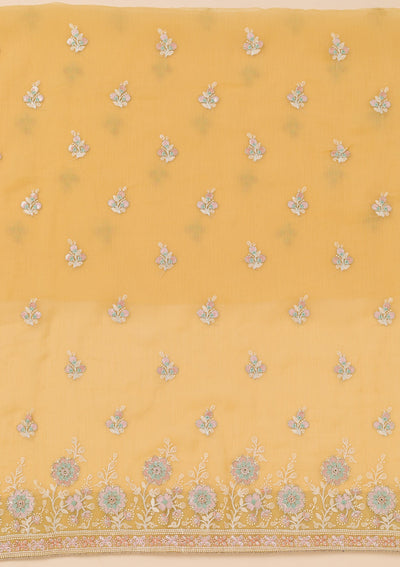 Yellow Zariwork Organza Unstitched Salwar Suit-Koskii