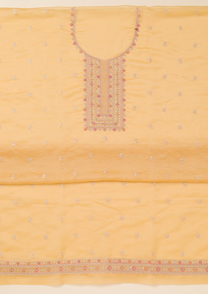 Yellow Zariwork Organza Unstitched Salwar Suit-Koskii