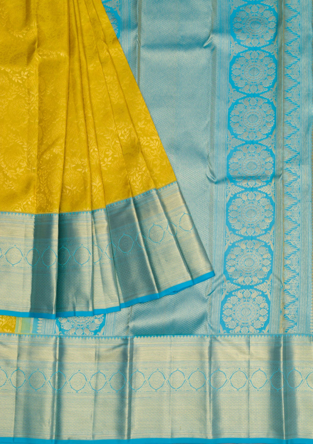Yellow Gold Zariwork Pure Silk Saree - Koskii