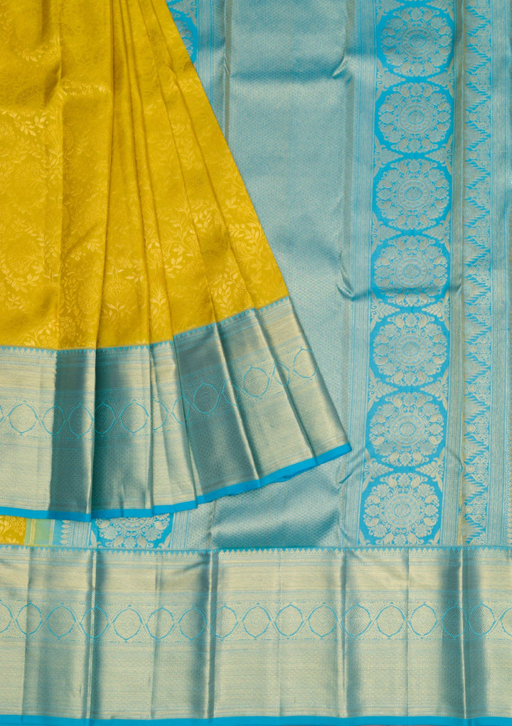 Yellow Gold Zariwork Pure Silk Saree - Koskii