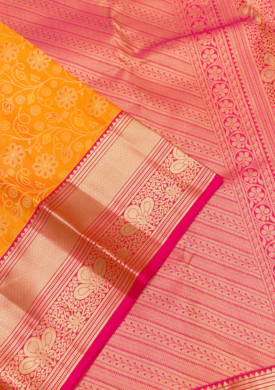 Yellow Zariwork Pure Silk Saree-Koskii