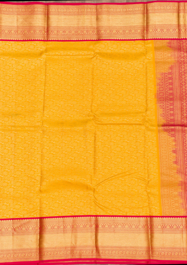 Yellow Zariwork Pure Silk Saree-Koskii