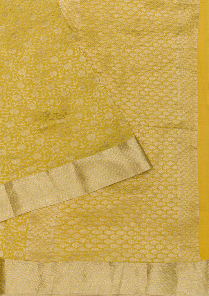 Yellow Zariwork Pure Silk Saree-Koskii
