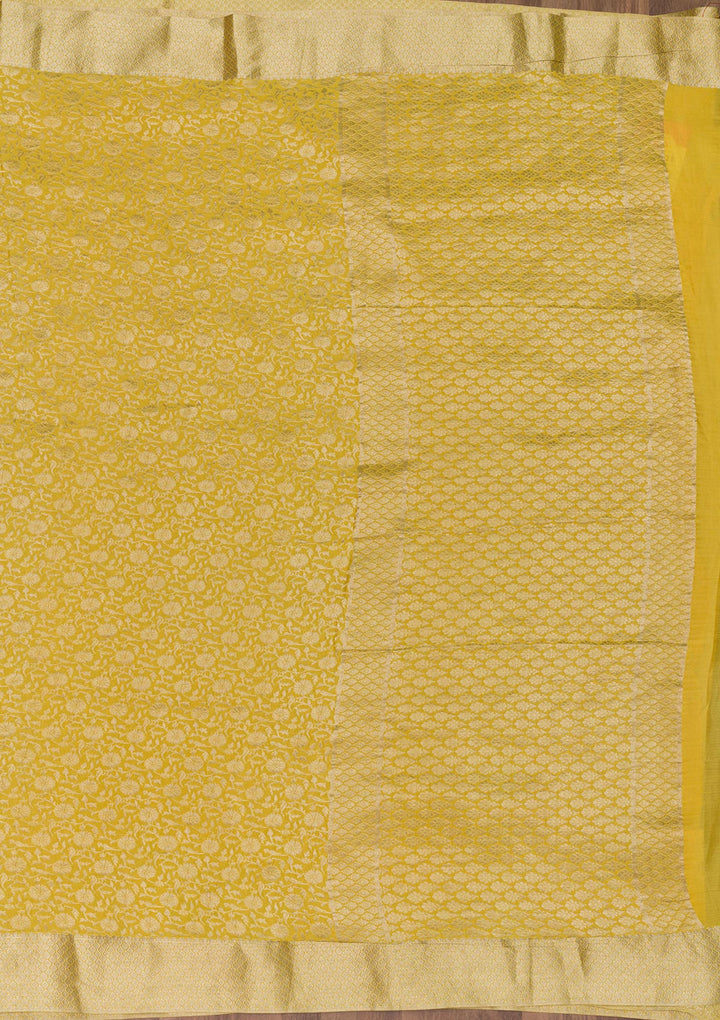 Yellow Zariwork Pure Silk Saree-Koskii