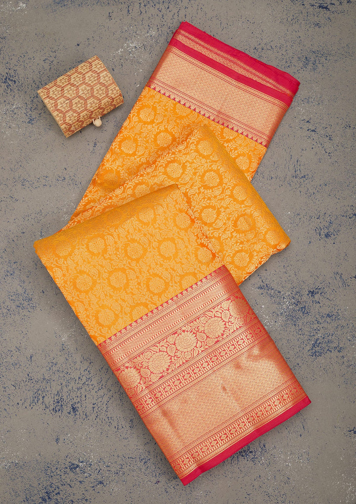 Yellow Zariwork Pure Silk Saree-Koskii