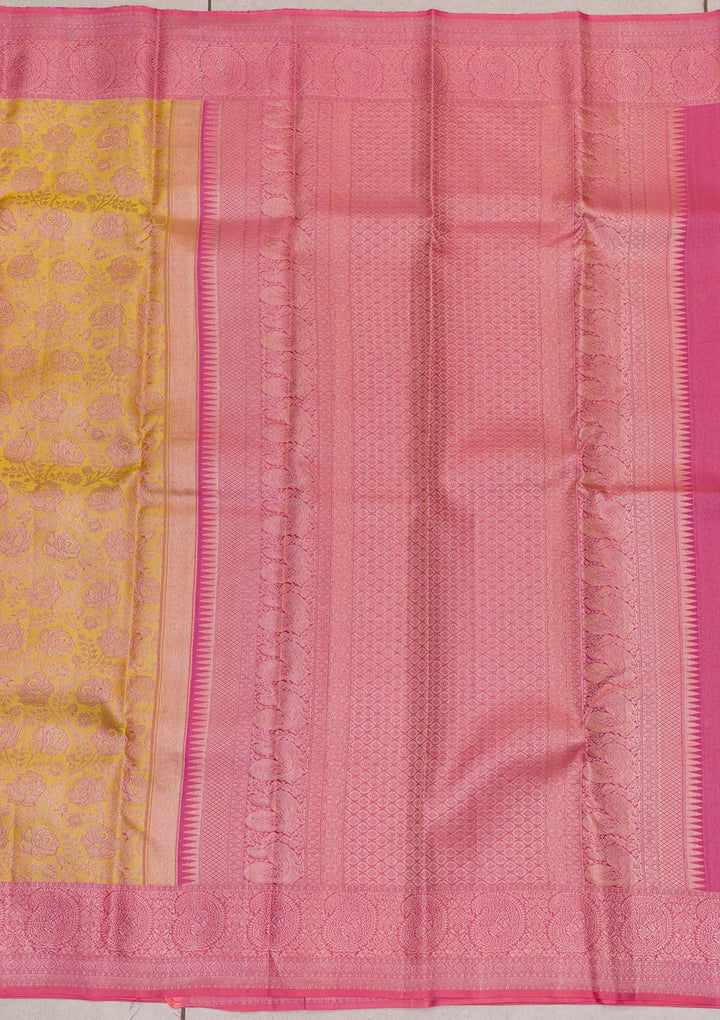 Yellow Zariwork Pure Silk Saree-Koskii
