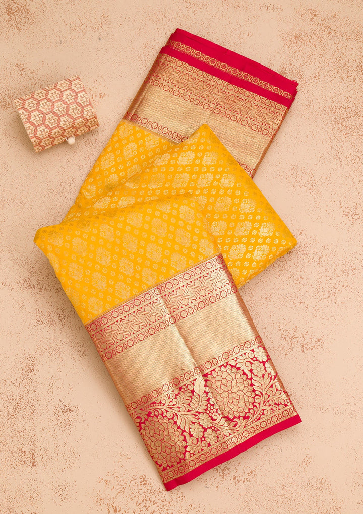 Yellow Zariwork Pure Silk Saree-Koskii