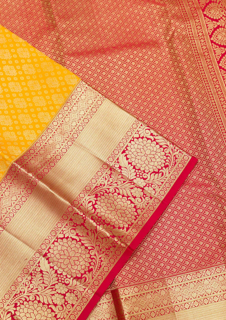 Yellow Zariwork Pure Silk Saree-Koskii