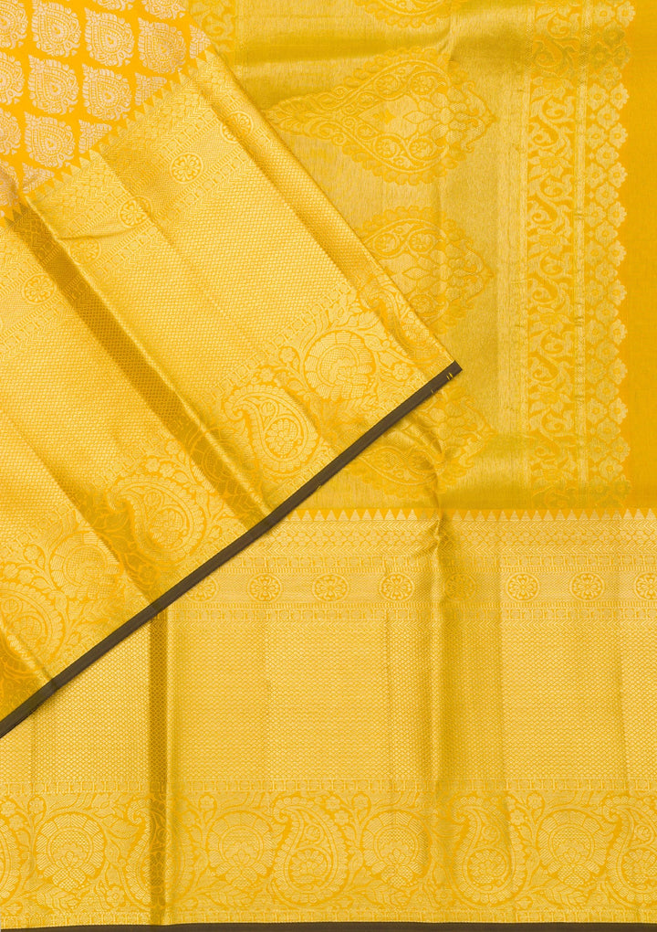 Yellow Zariwork Pure Silk Saree-Koskii