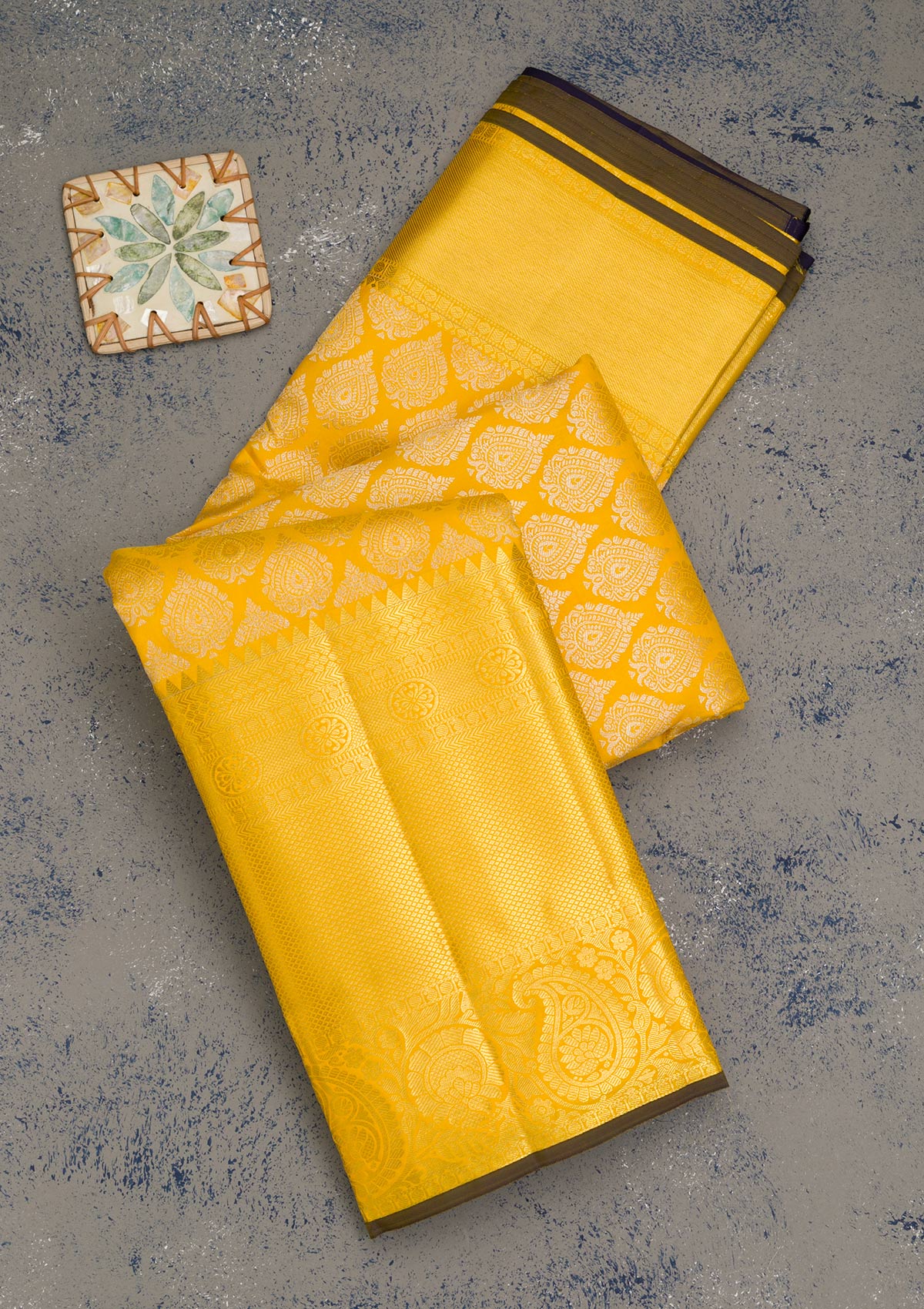 Yellow Zariwork Pure Silk Saree-Koskii