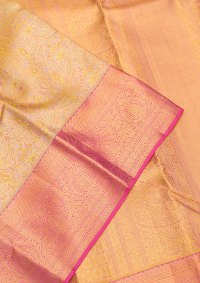 Yellow Zariwork Pure Silk Saree-Koskii