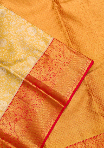 Yellow Zariwork Pure Silk Saree-Koskii