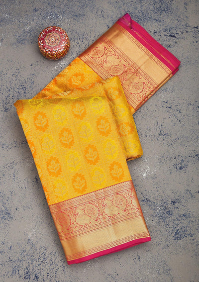 Yellow Zariwork Pure Silk Saree-Koskii