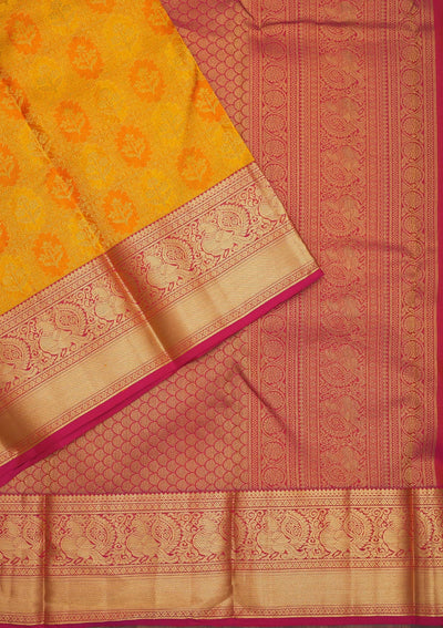 Yellow Zariwork Pure Silk Saree-Koskii