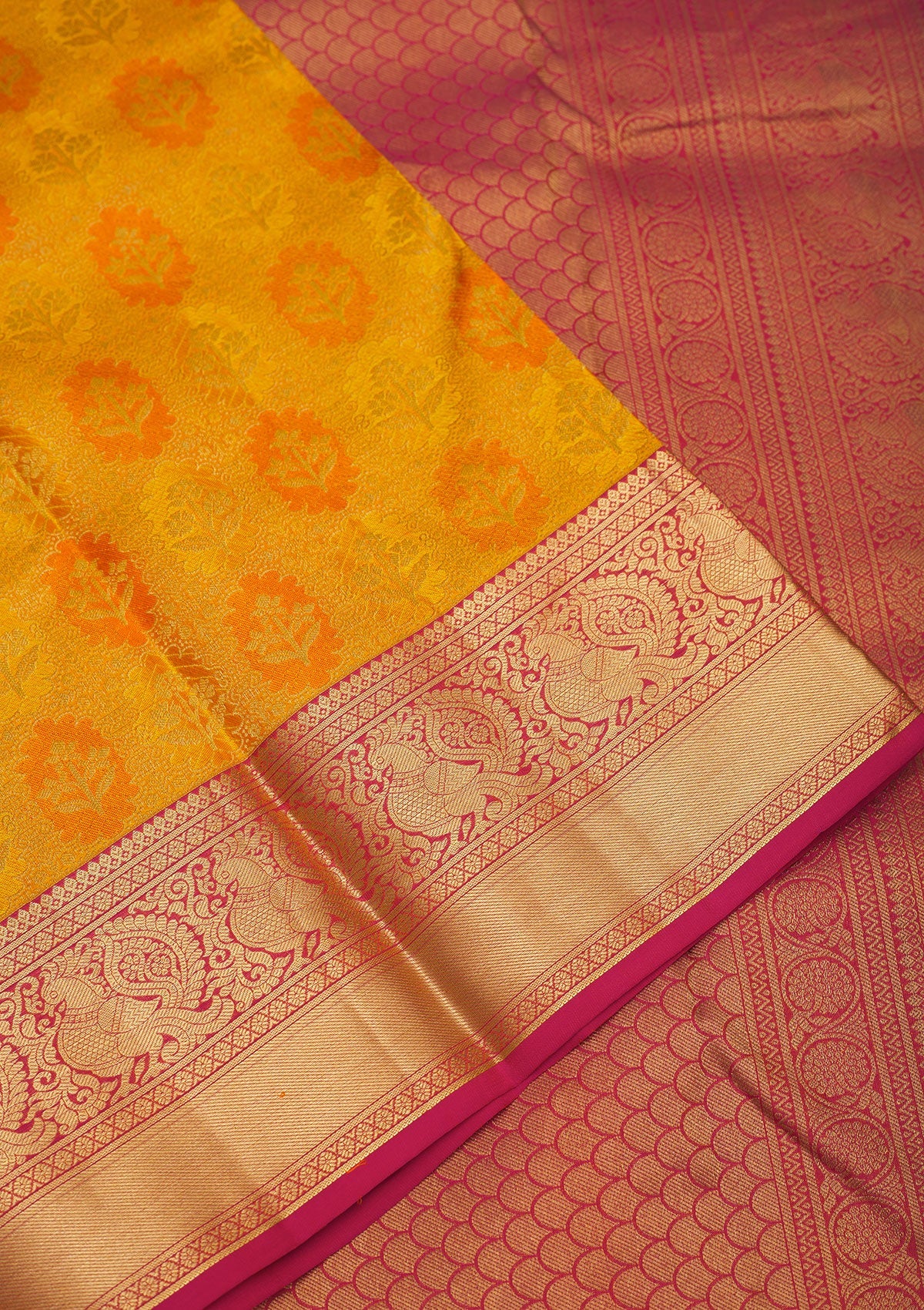 Yellow Zariwork Pure Silk Saree-Koskii