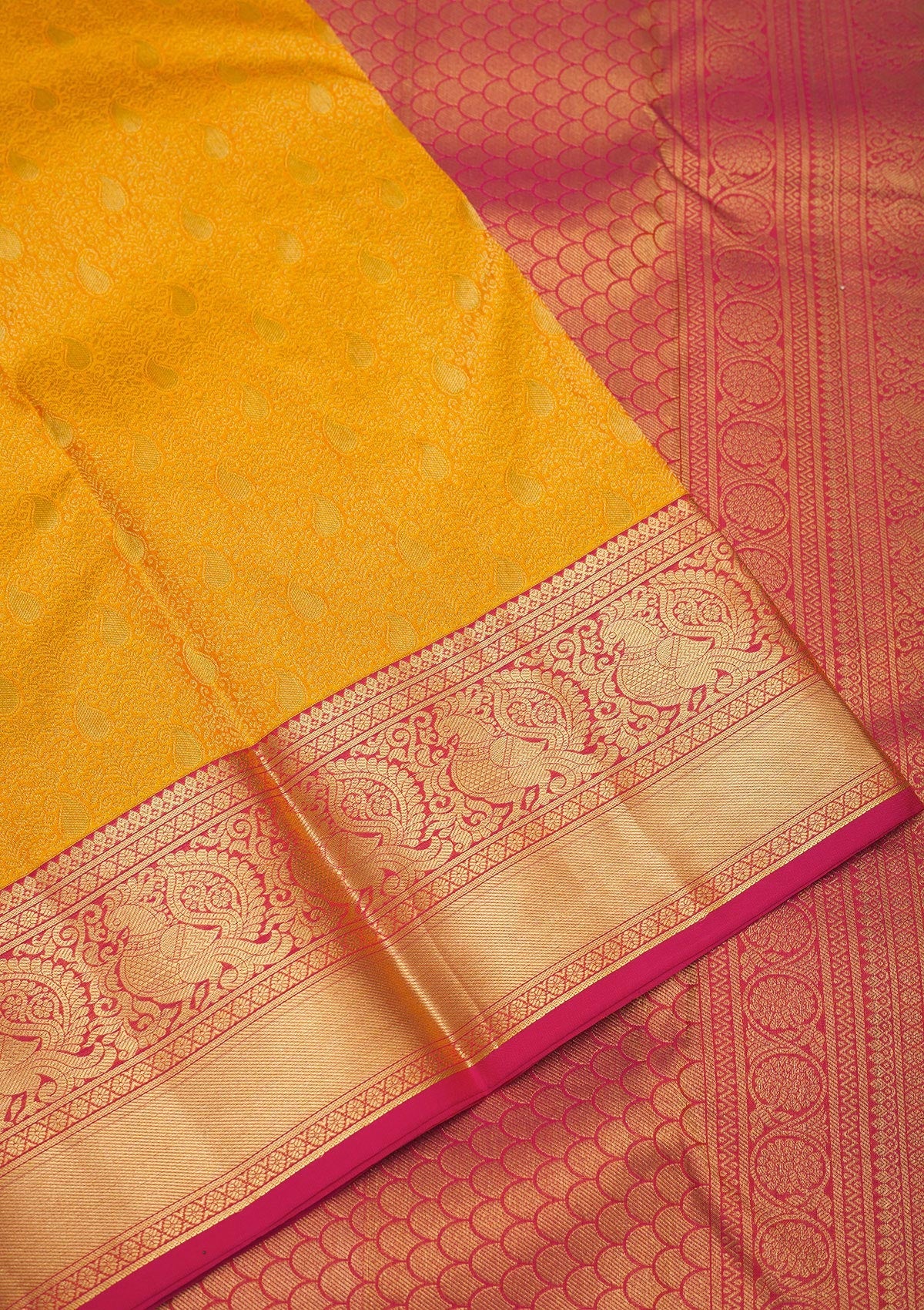 Yellow Zariwork Pure Silk Saree-Koskii