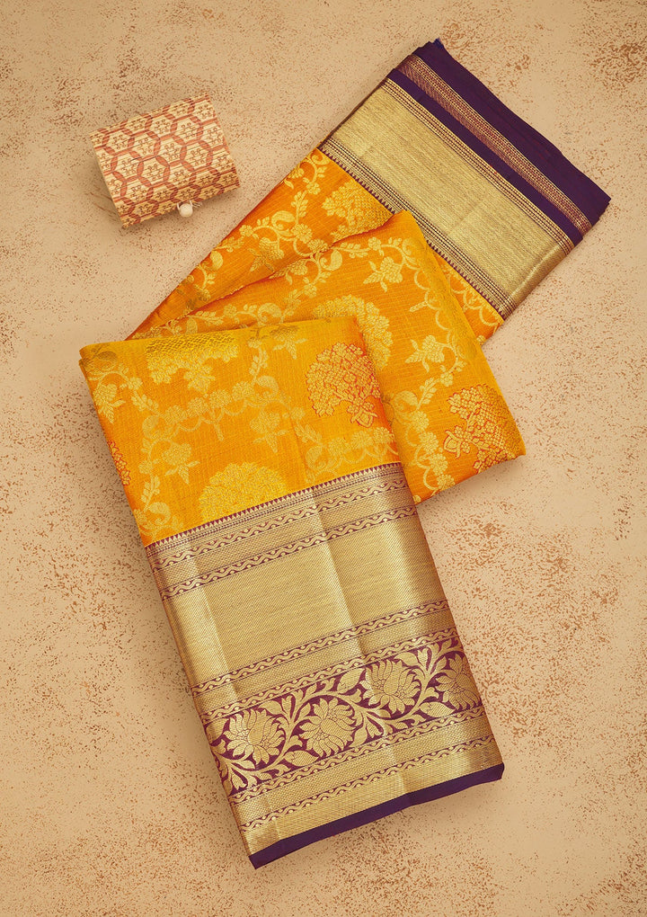 Yellow Zariwork Pure Silk Saree-Koskii