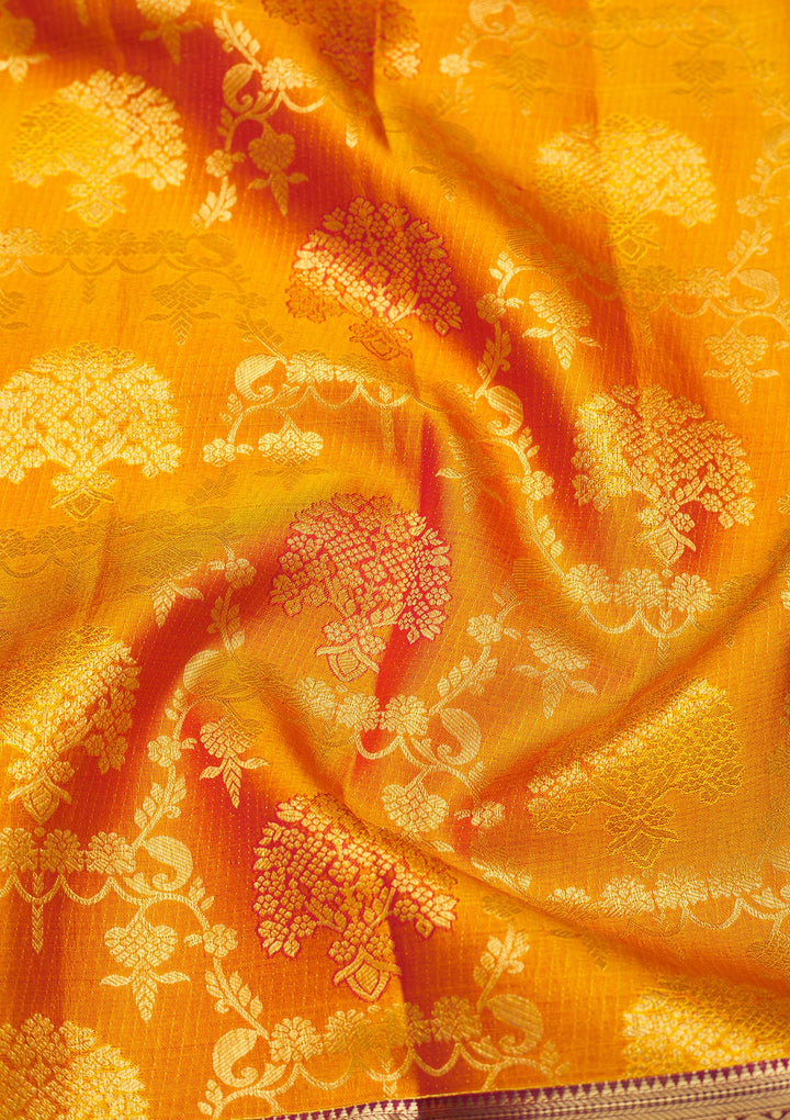 Yellow Zariwork Pure Silk Saree-Koskii