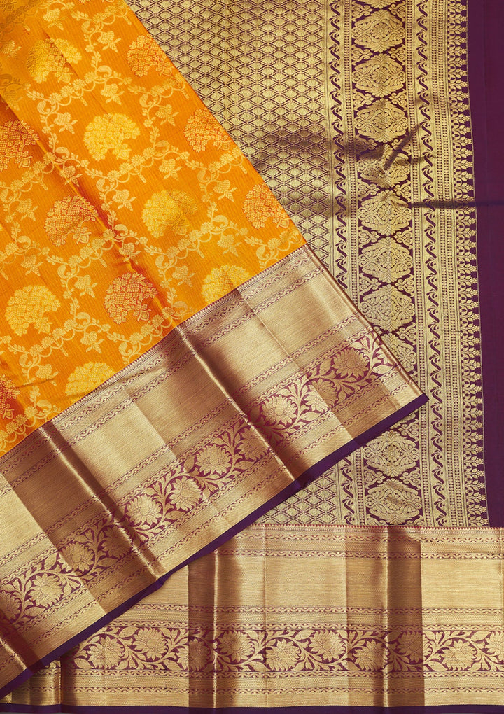 Yellow Zariwork Pure Silk Saree-Koskii