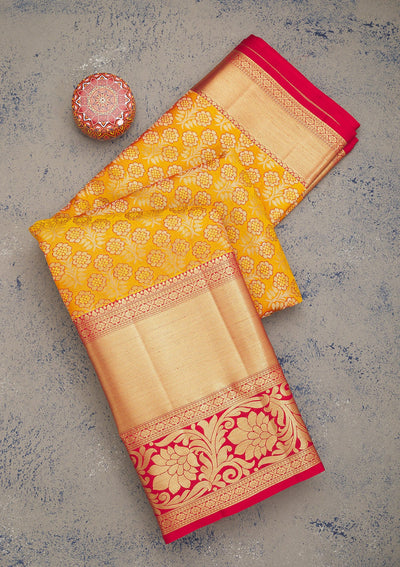 Yellow Zariwork Pure Silk Saree-Koskii