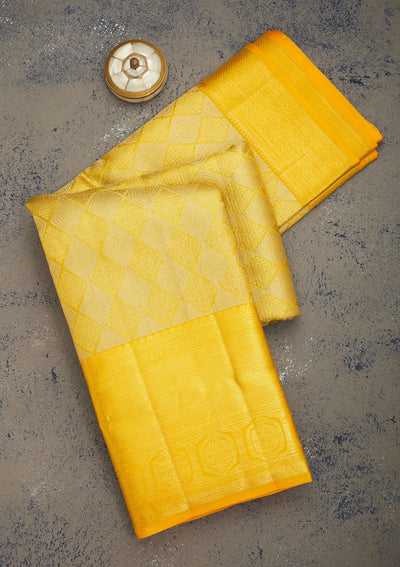 Yellow Zariwork Pure Silk Saree-Koskii