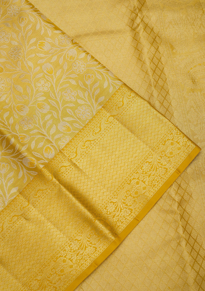 Yellow Zariwork Pure Silk Saree-Koskii