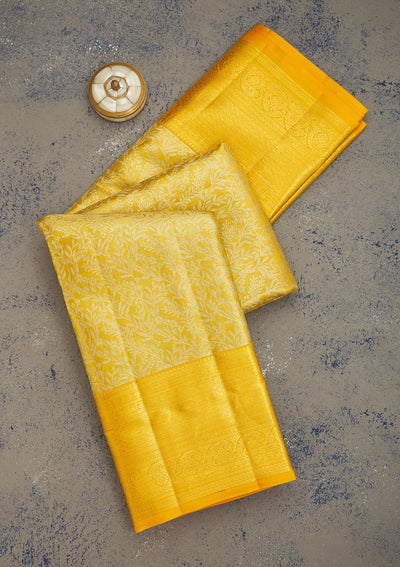 Yellow Zariwork Pure Silk Saree-Koskii